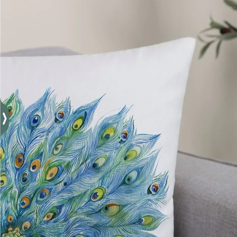 Pillow Cover Peacock Print Zipper Closure Decorative Large Square 17.7 in - Picture 3 of 16